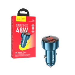 Carregador de Carro Hoco Z50 Leader 2 Porta USB+Tipo-C 48W Azul Safira